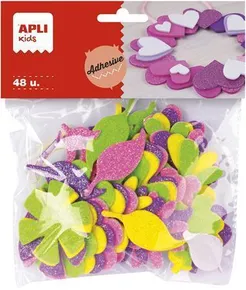Schaumstoffplatte, selbstklebend, mit Glitzer, Blumenformen, gemischte Farben, APLI Eva Sheets